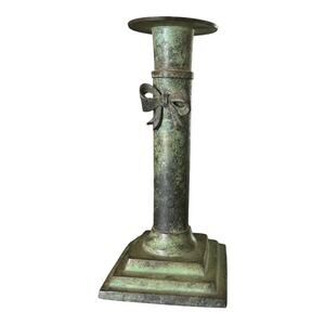 Green Patina Vintage metal candle holder bow cottagecore candelabra Victorian